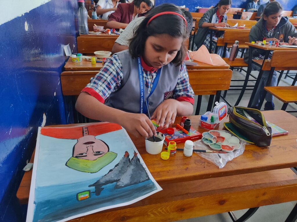 Students of Lucky Public School engaging in fine arts activities, expressing creativity through painting, drawing, and visual art projects.